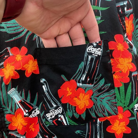 Coca-Cola Black Men XXL Hawaiian Button Up Shirt Floral Tropical Print - Picture 5 of 10